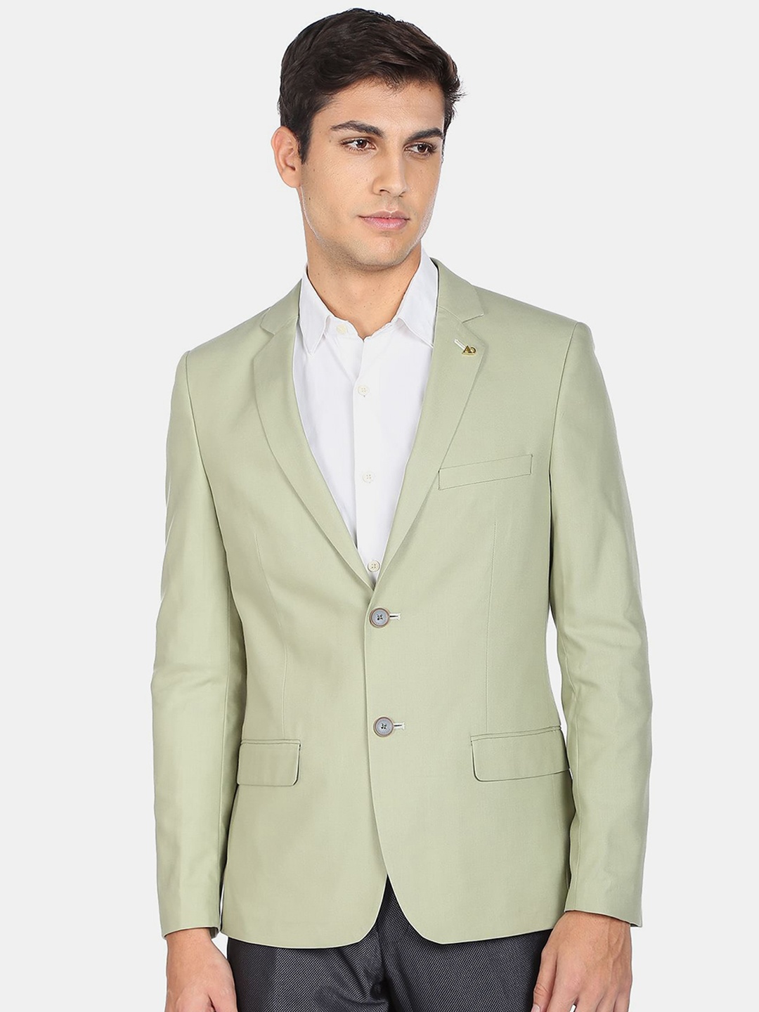 

AD By Arvind Men Light Olive Solid Single-Breasted Formal Blazer