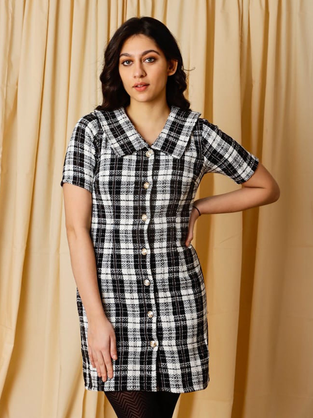 

ELEVEN.O.ONE White & Black Checked Monochrome Shirt Dress