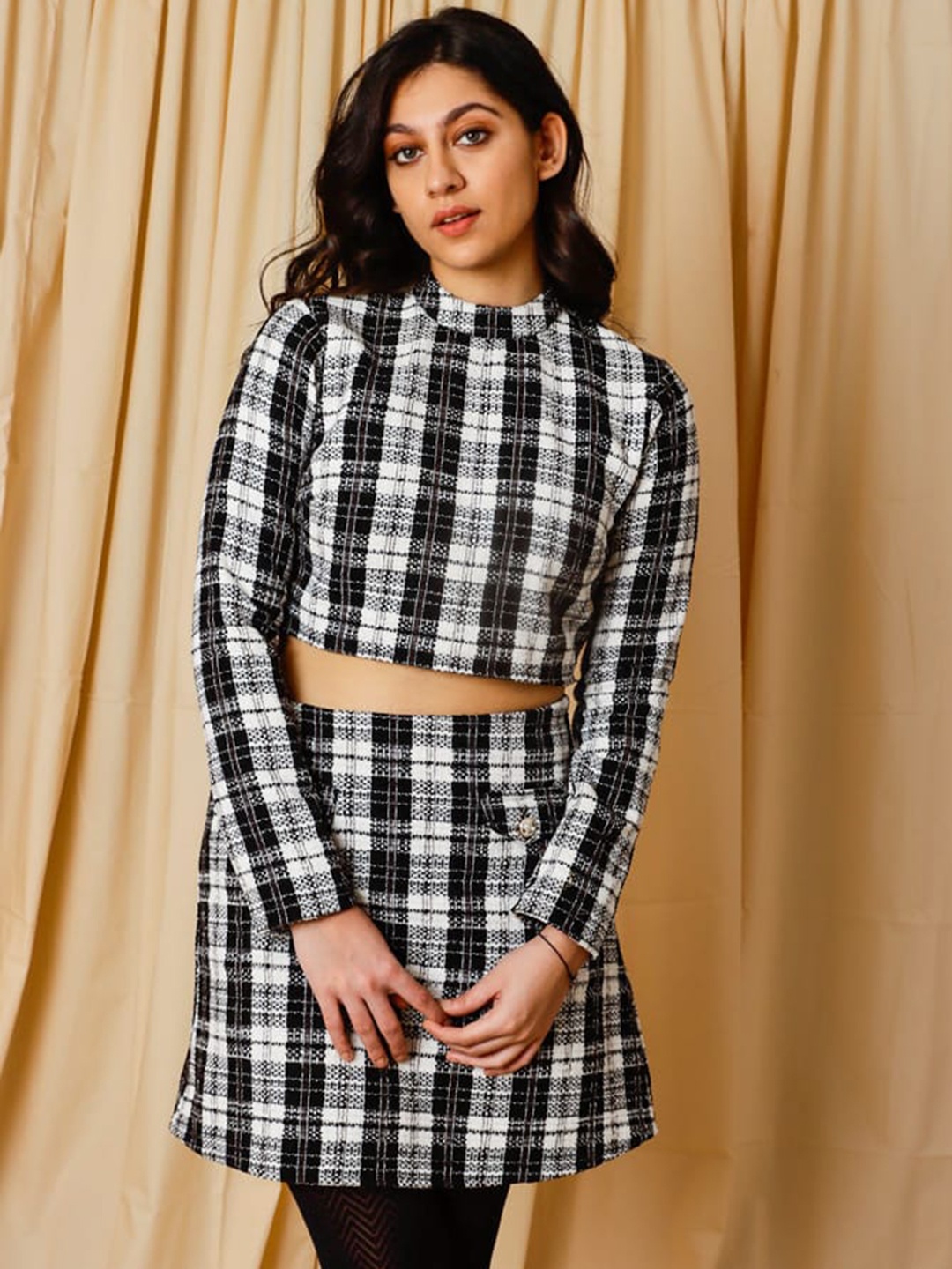 

ELEVEN.O.ONE Women White & Black Checked Woolen Co-Ords