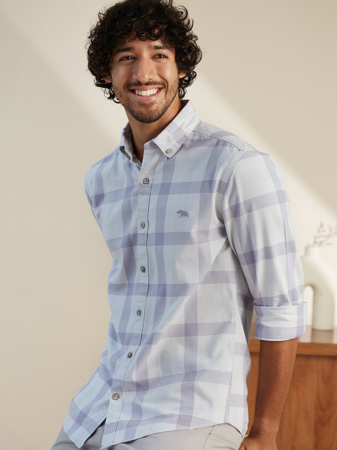 

Andamen Men Checked Cotton Casual Shirt, Lavender