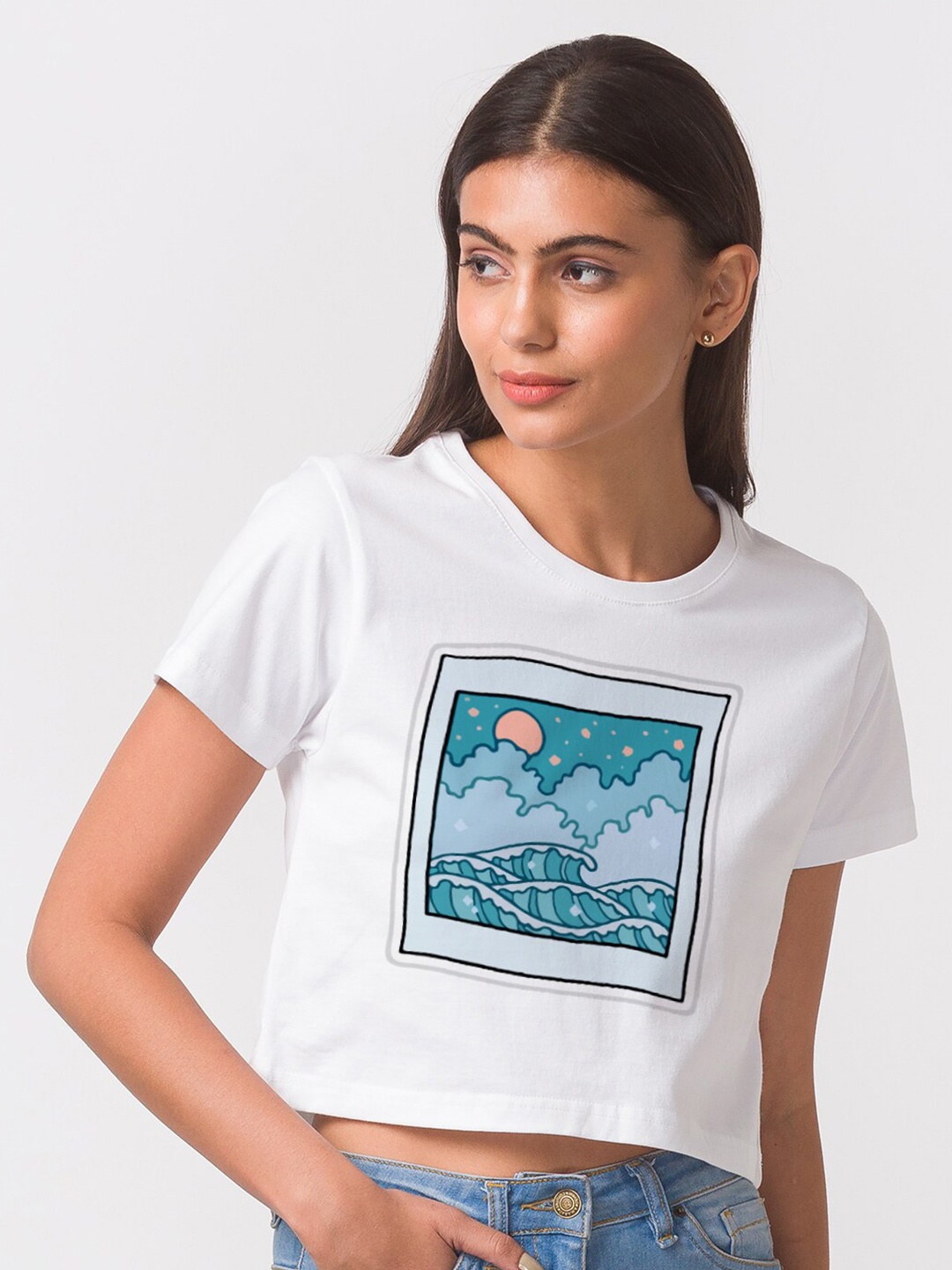 

FashionRack Women White Printed Bio Finish Cotton T-shirt