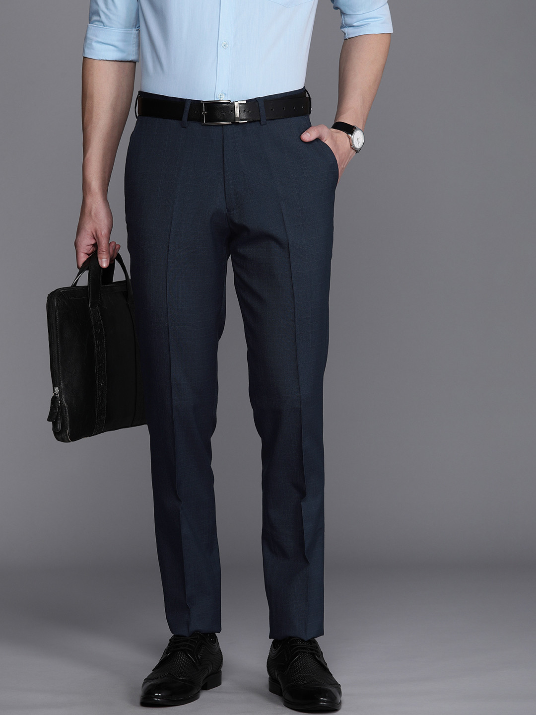 

SUITLTD Men Smart Checked Slim Fit Formal Trousers, Blue