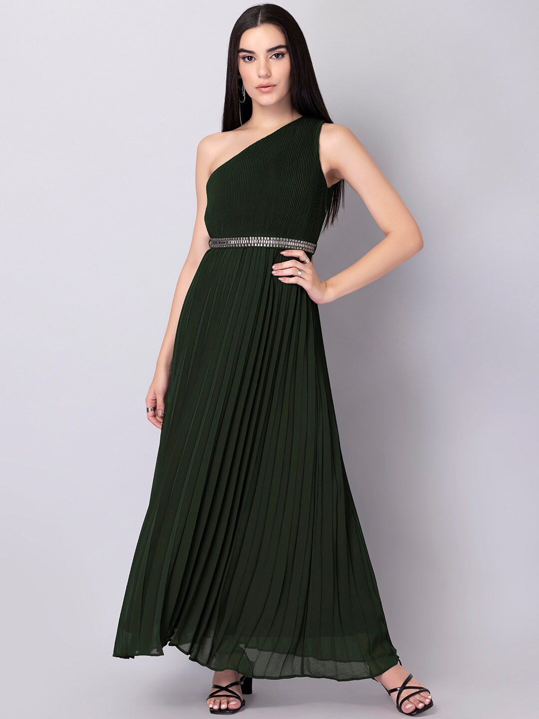 

FabAlley Green Georgette Maxi A-Line Dress