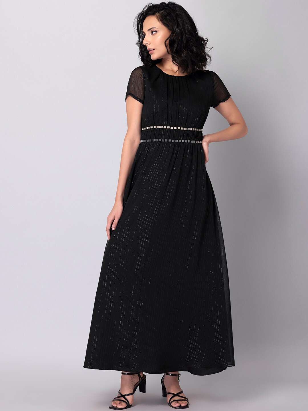 

FabAlley Black Embellished Georgette Fit & Flare Dress