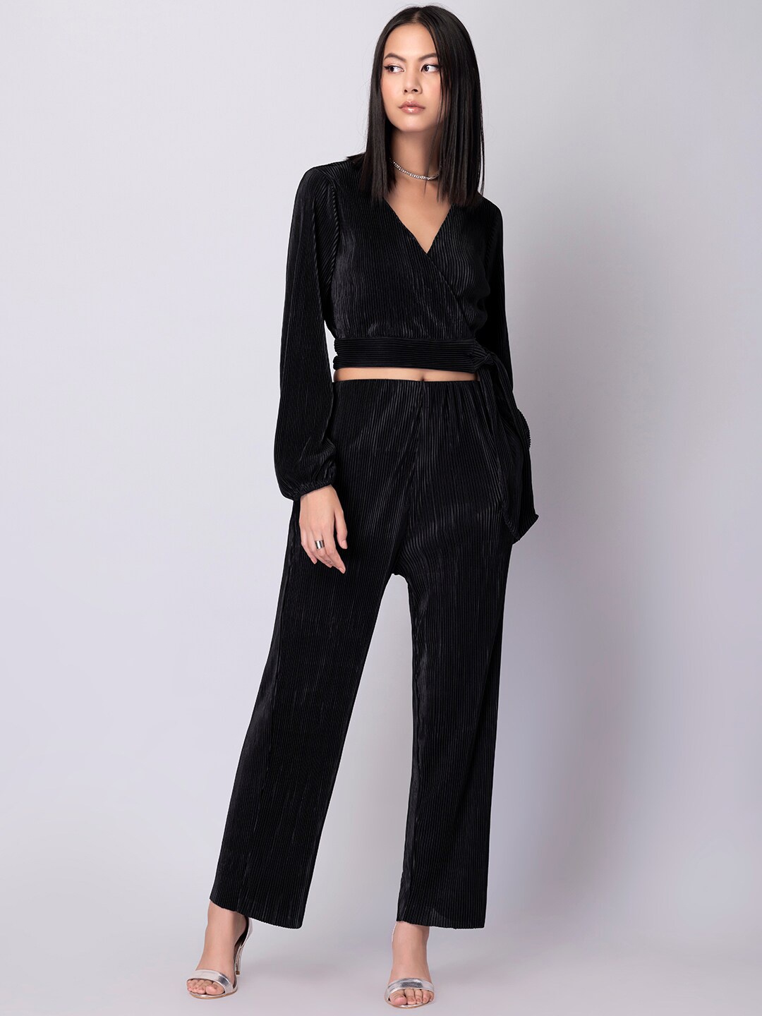 

FabAlley Women Black Wrap Top with Trousers