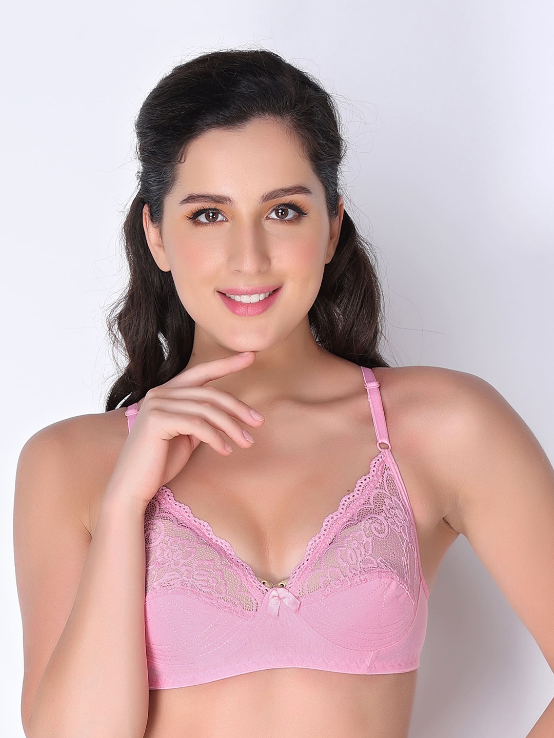 

Innocence Pink Non-Padded Lace Lingerie Set