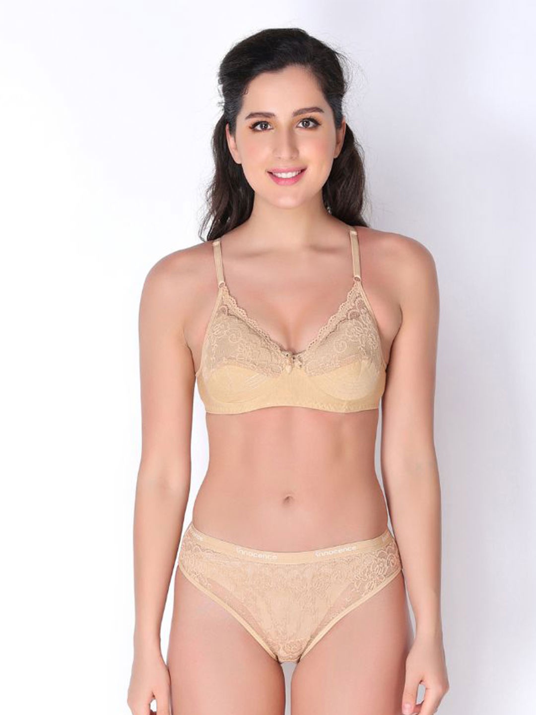 

Innocence Non-Padded Non-Wired Lace Lingerie Set, Beige
