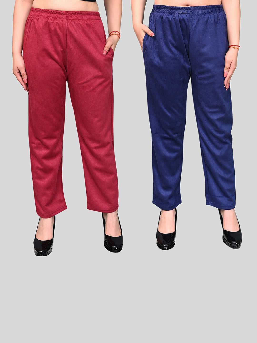 

FNOCKS Women Maroon & Navy Blue Palazzos