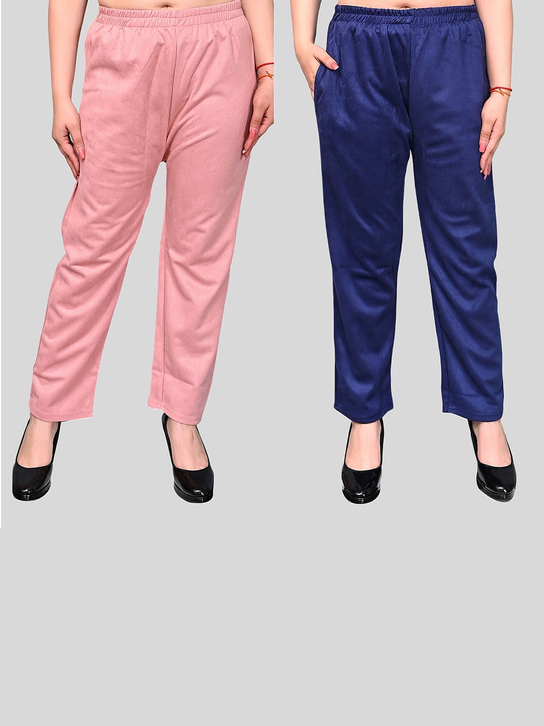 

FNOCKS Women Pink & Navy Blue Palazzos