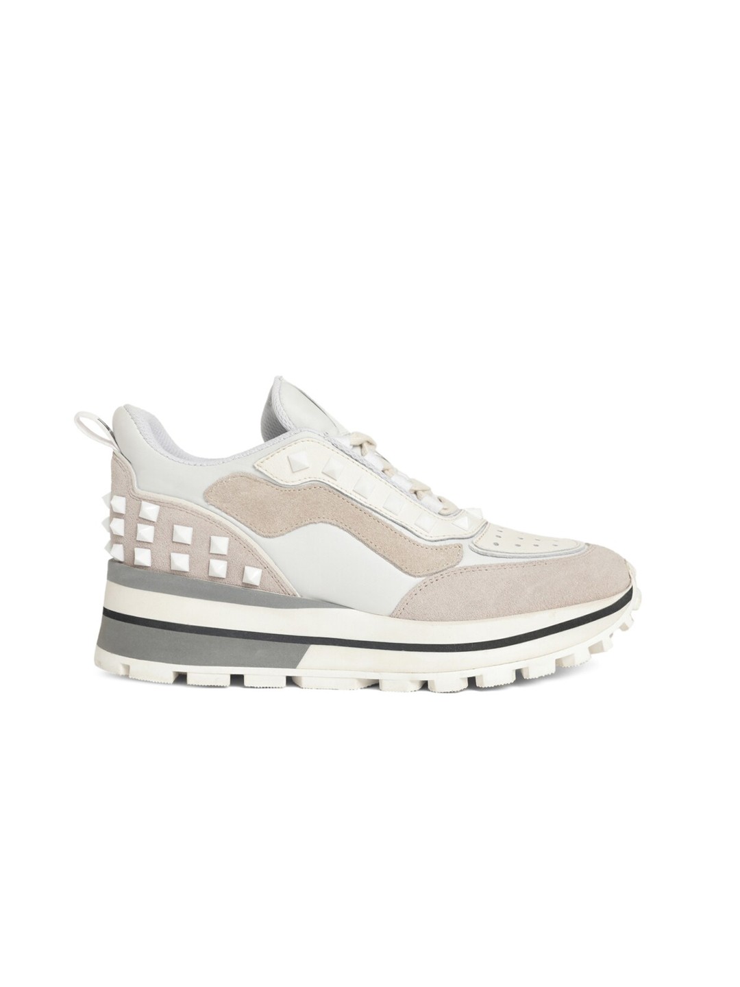 

Saint G Women White & Beige Colourblocked Embellished Lightweight Leather Sneakers