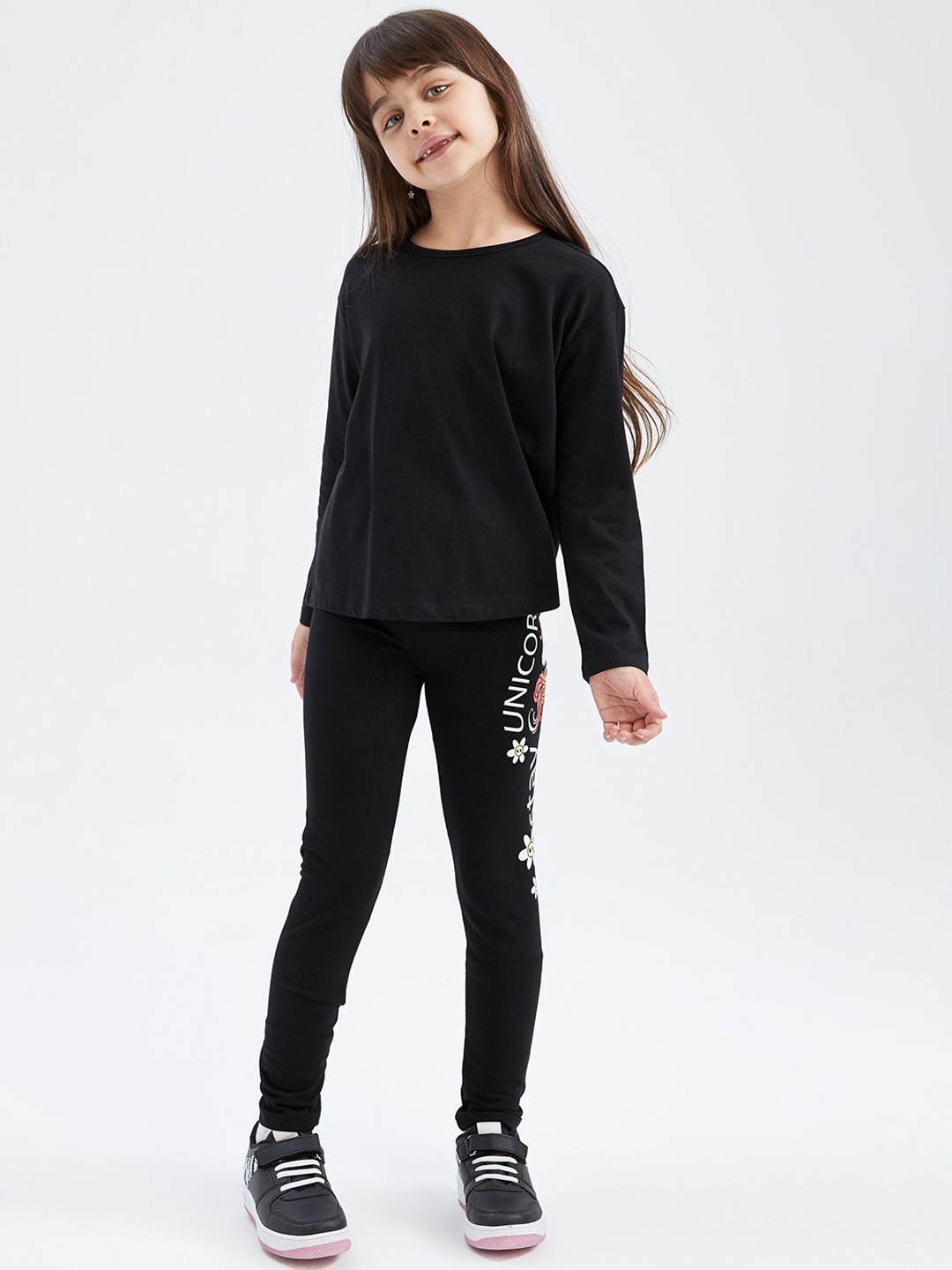 

DeFacto Girls Black Printed Ankle Length Leggings