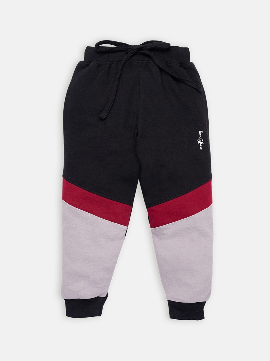 

AMUL Kandyfloss Kids Black Colourblocked Pure Cotton Joggers