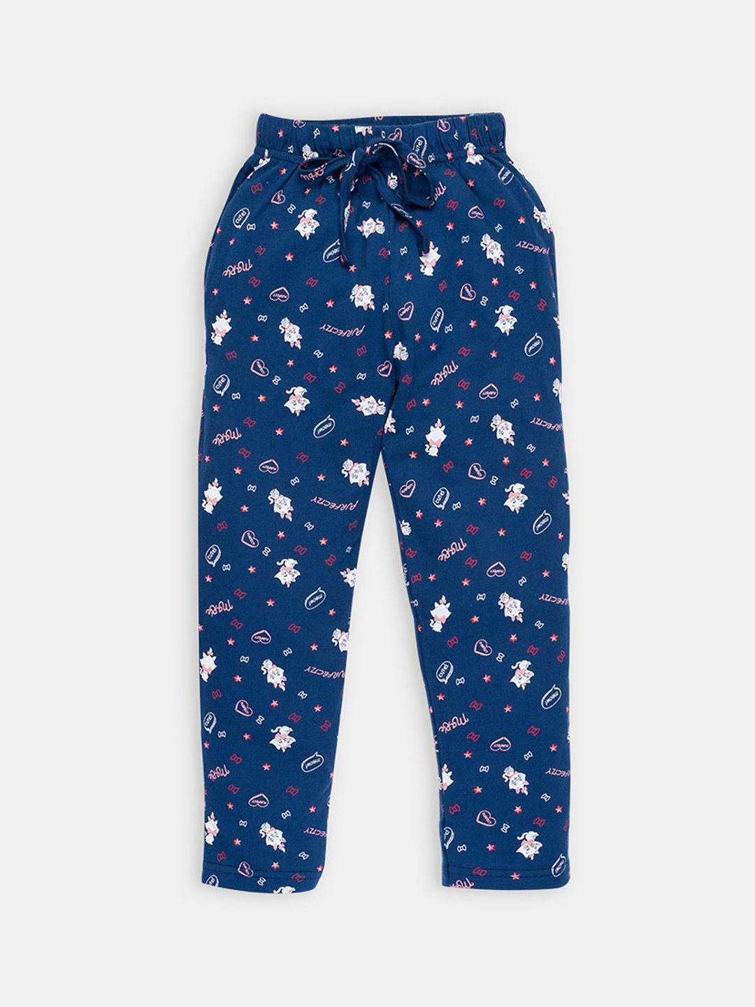 

AMUL Kandyfloss Girls Navy Blue Printed Pure Cotton Track Pants