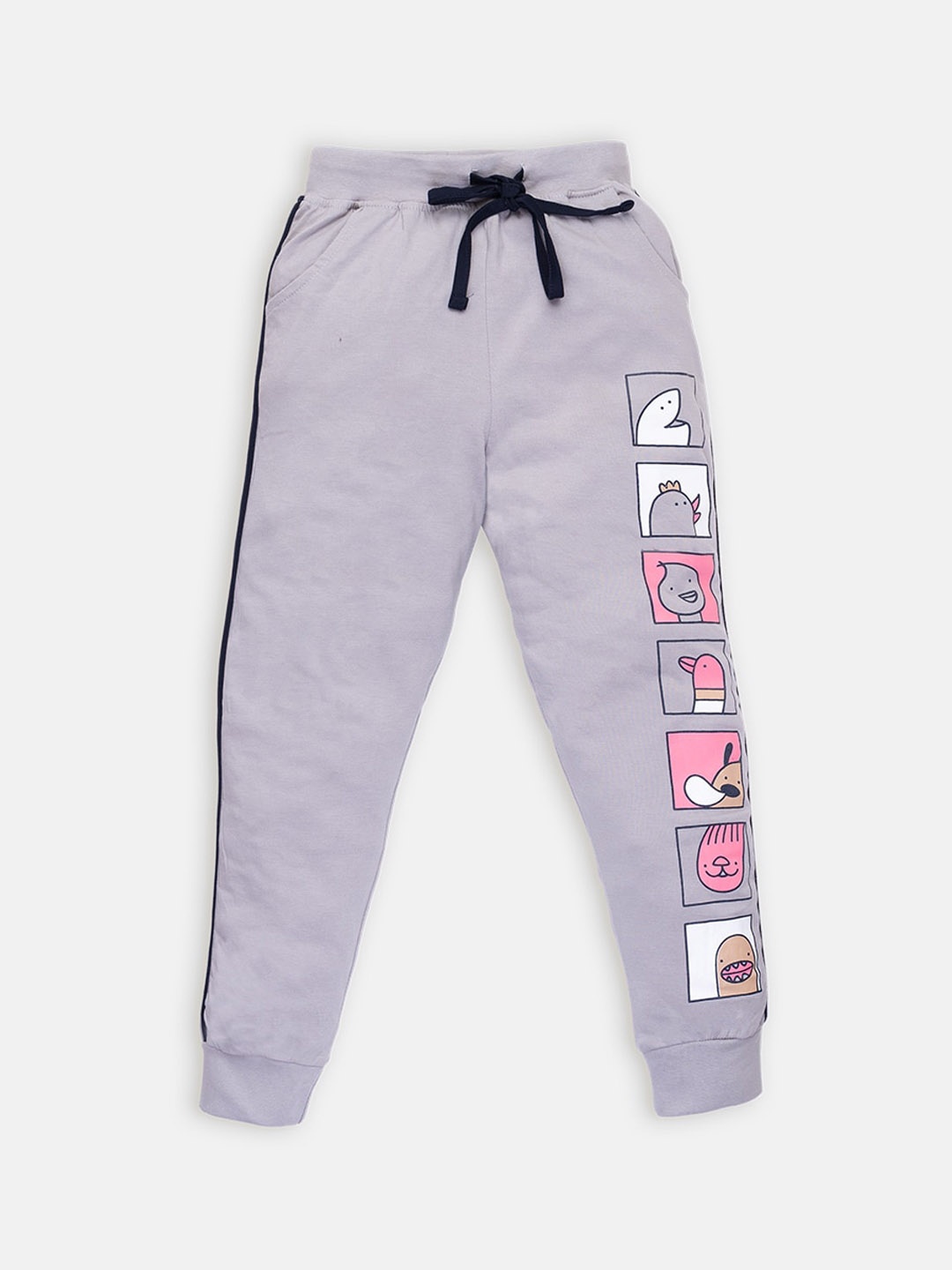 

AMUL Kandyfloss Boys Grey Printed Pure Cotton Joggers