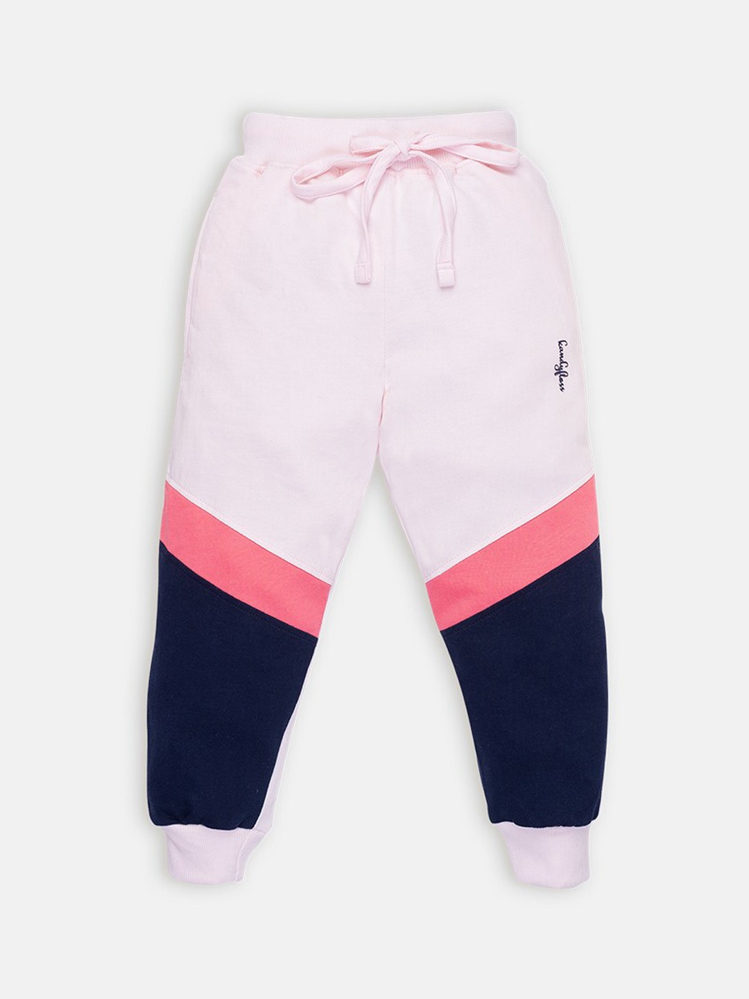 

AMUL Kandyfloss Kids Pink & Navy blue Color Blocked Pure Cotton Joggers