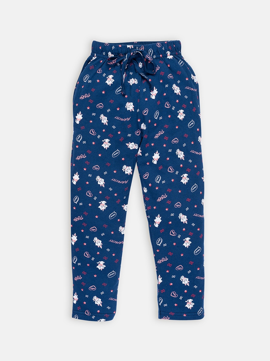 

AMUL Kandyfloss Girls Navy Blue Printed Pure Cotton Track Pants