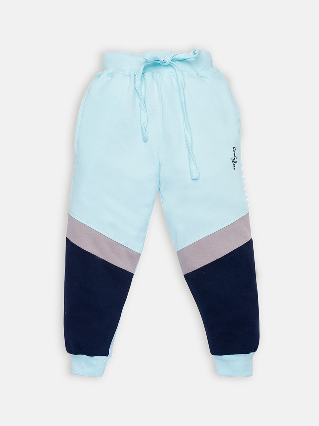 

AMUL Kandyfloss Kids Turquoise Blue & Grey Colourblocked Pure Cotton Joggers