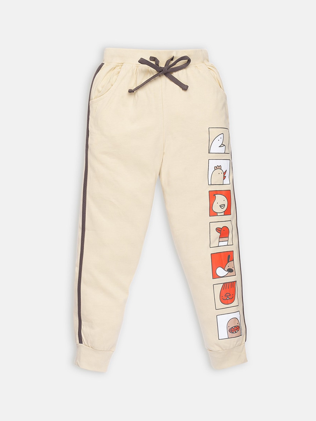 

AMUL Kandyfloss Boys Beige Printed Pure Cotton Joggers