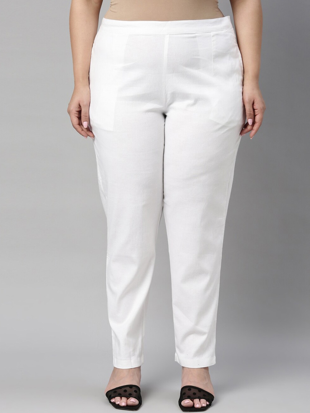 

Go Colors Women Plus Size White Tailored Tapered Fit Trousers