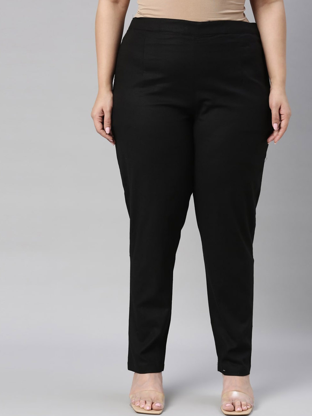 

Go Colors Women Plus Size Black Tailored Tapered Fit Trousers