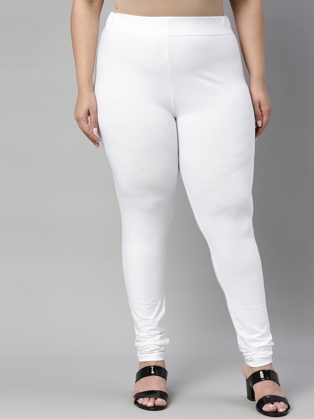 

Go Colors Women Plus Size White Cotton Slim-Fit Churidar Length Leggings