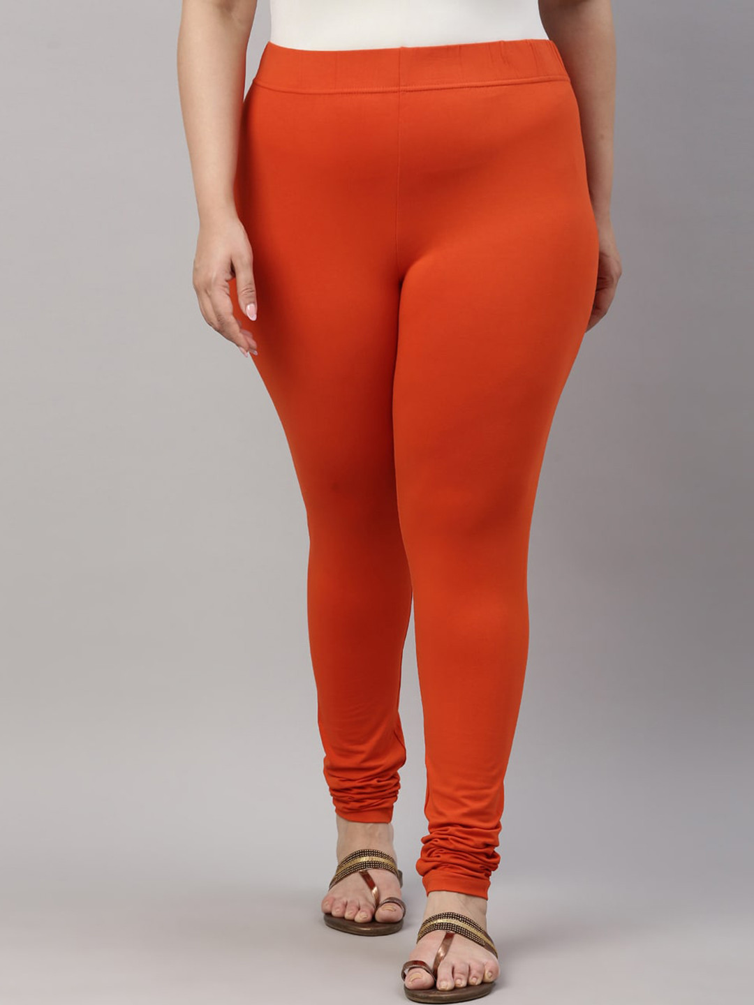 

Go Colors Women Plus Size Orange Cotton Slim-Fit Churidar Length Leggings