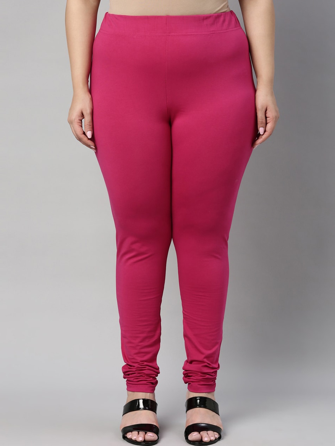 

Go Colors Women Plus Size Rose Solid Cotton Slim-Fit Churidar Length Leggings