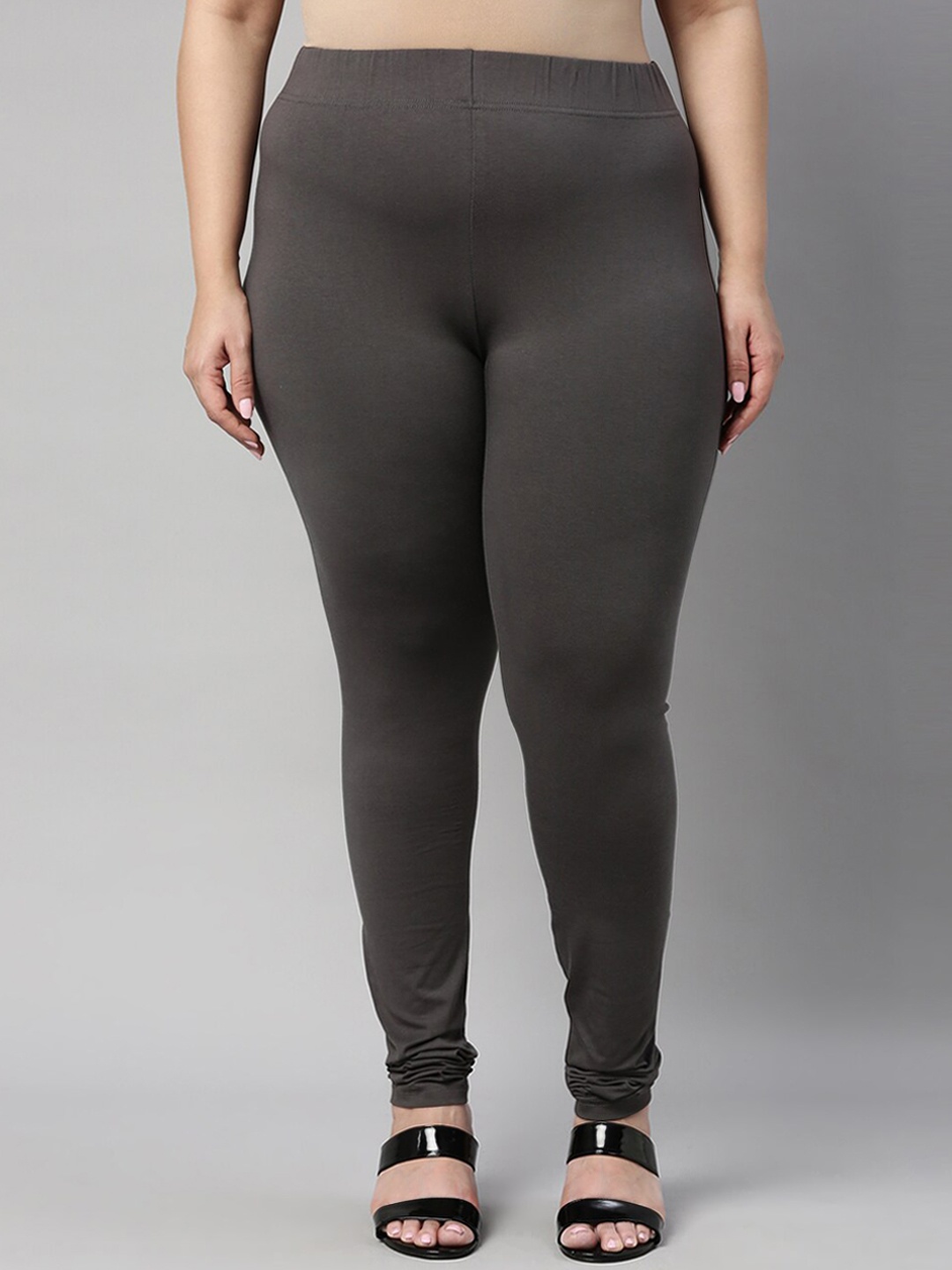 

Go Colors Women Plus Size Grey Cotton Slim-Fit Churidar Length Leggings