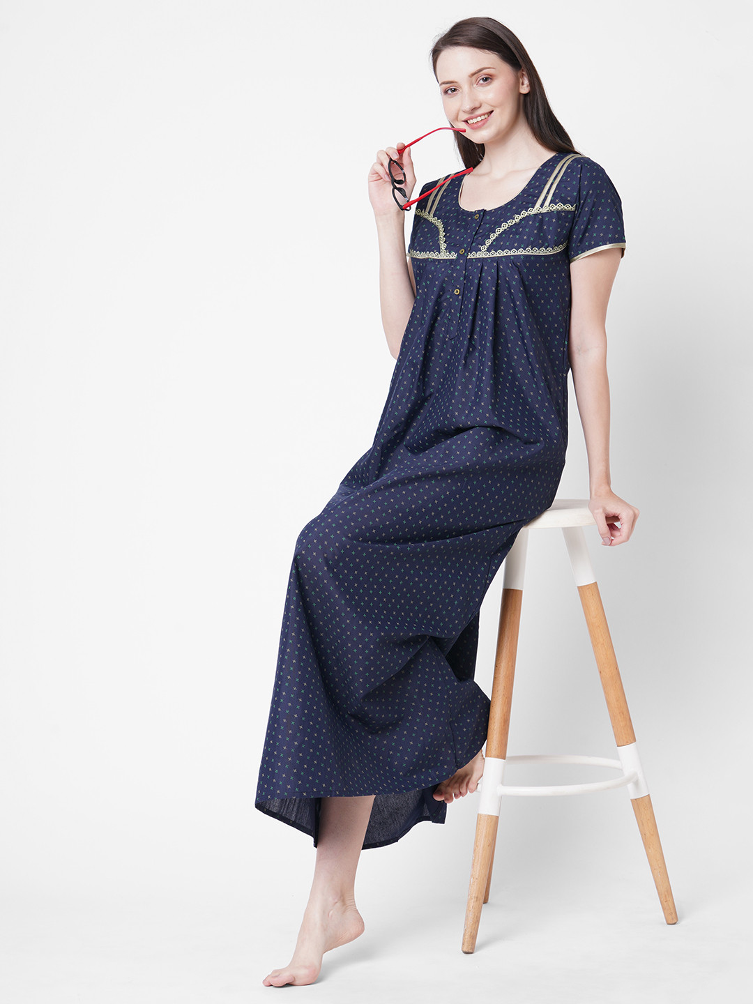 

SDL by Sweet Dreams Navy Blue Printed Maxi Nightdress