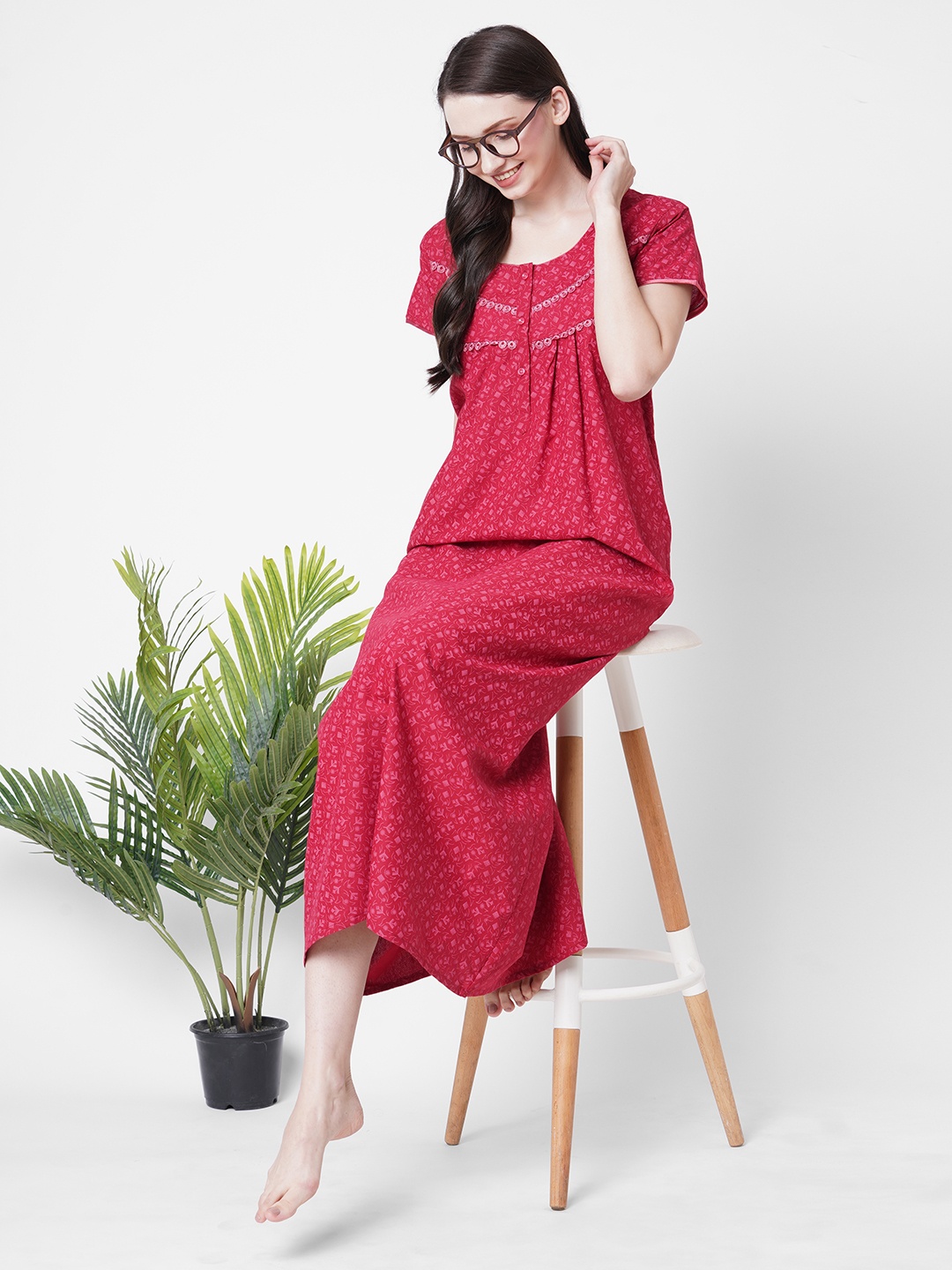 

SDL by Sweet Dreams Red Printed Maxi Nightdress