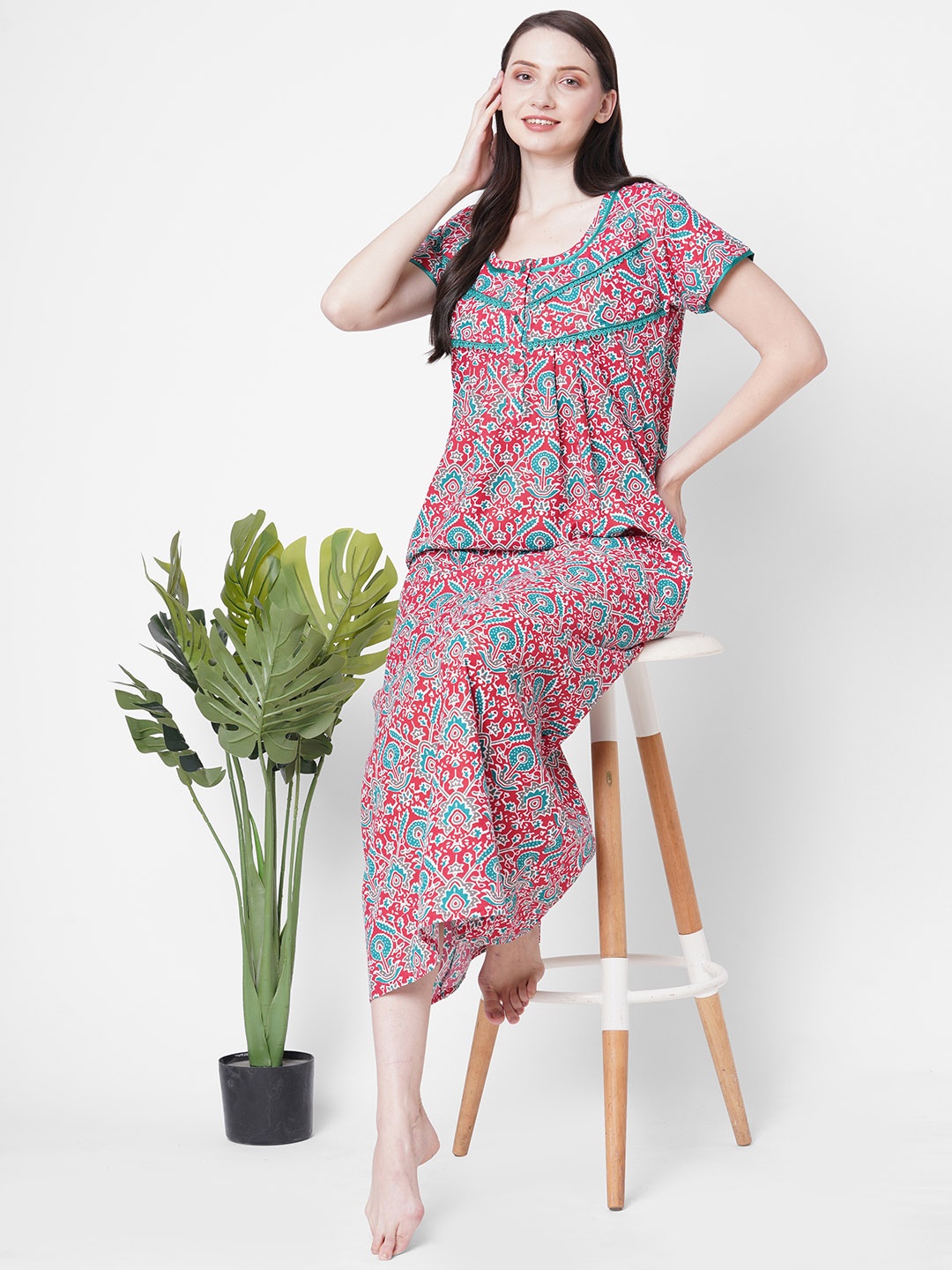 

SDL by Sweet Dreams Red Printed Maxi Nightdress