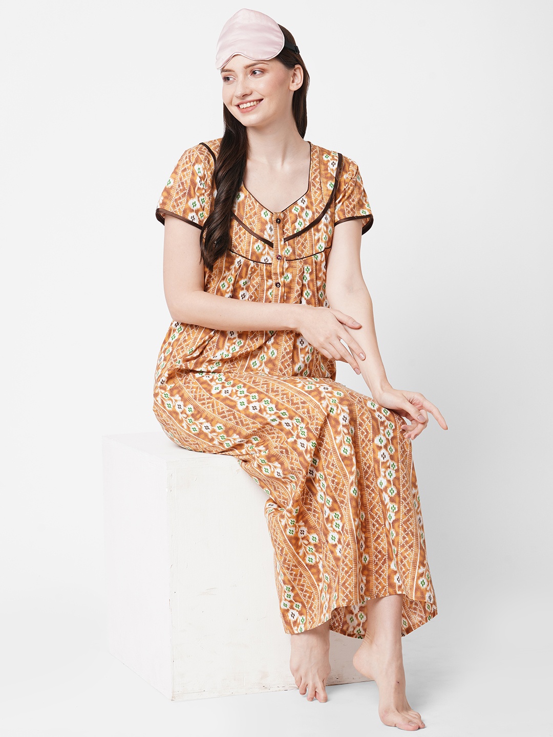 

SDL by Sweet Dreams Mustard Printed Maxi Nightdress