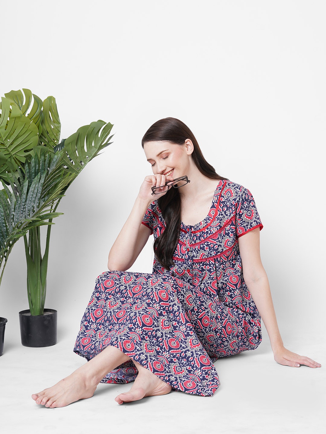 

SDL by Sweet Dreams Navy Blue Printed Maxi Nightdress