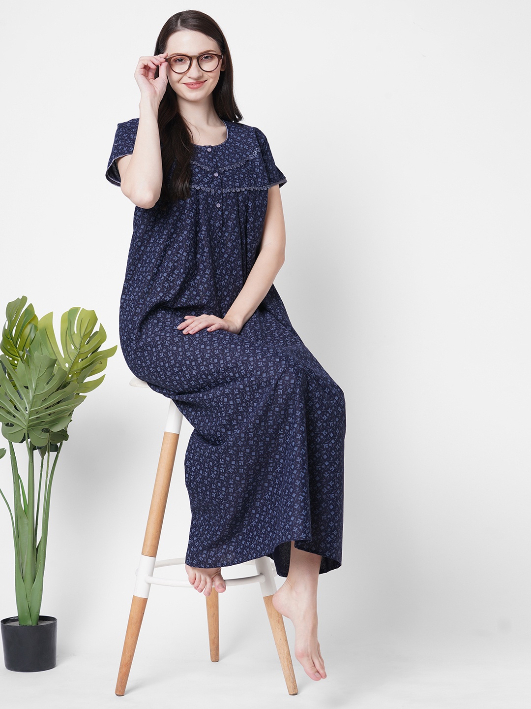 

SDL by Sweet Dreams Navy Blue Printed Maxi Nightdress