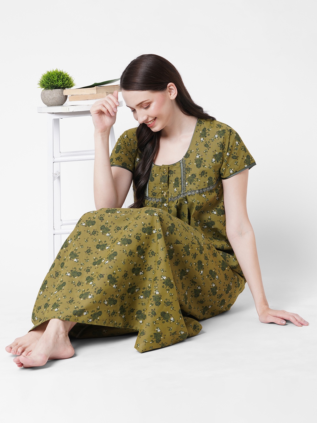 

SDL by Sweet Dreams Green Printed Maxi Nightdress
