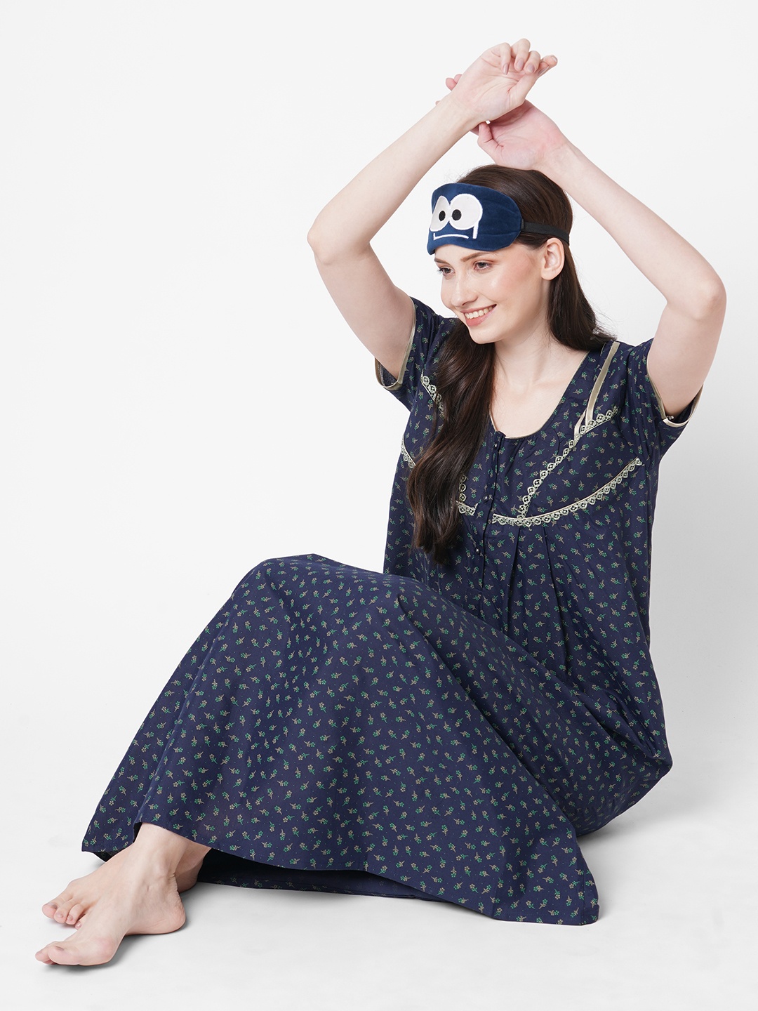 

SDL by Sweet Dreams Navy Blue Printed Maxi Nightdress