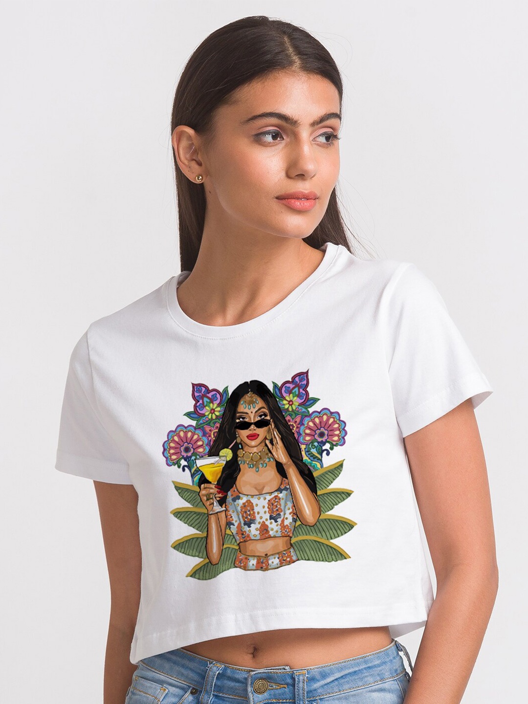 

FashionRack Women White Printed Bio Finish Cotton T-shirt