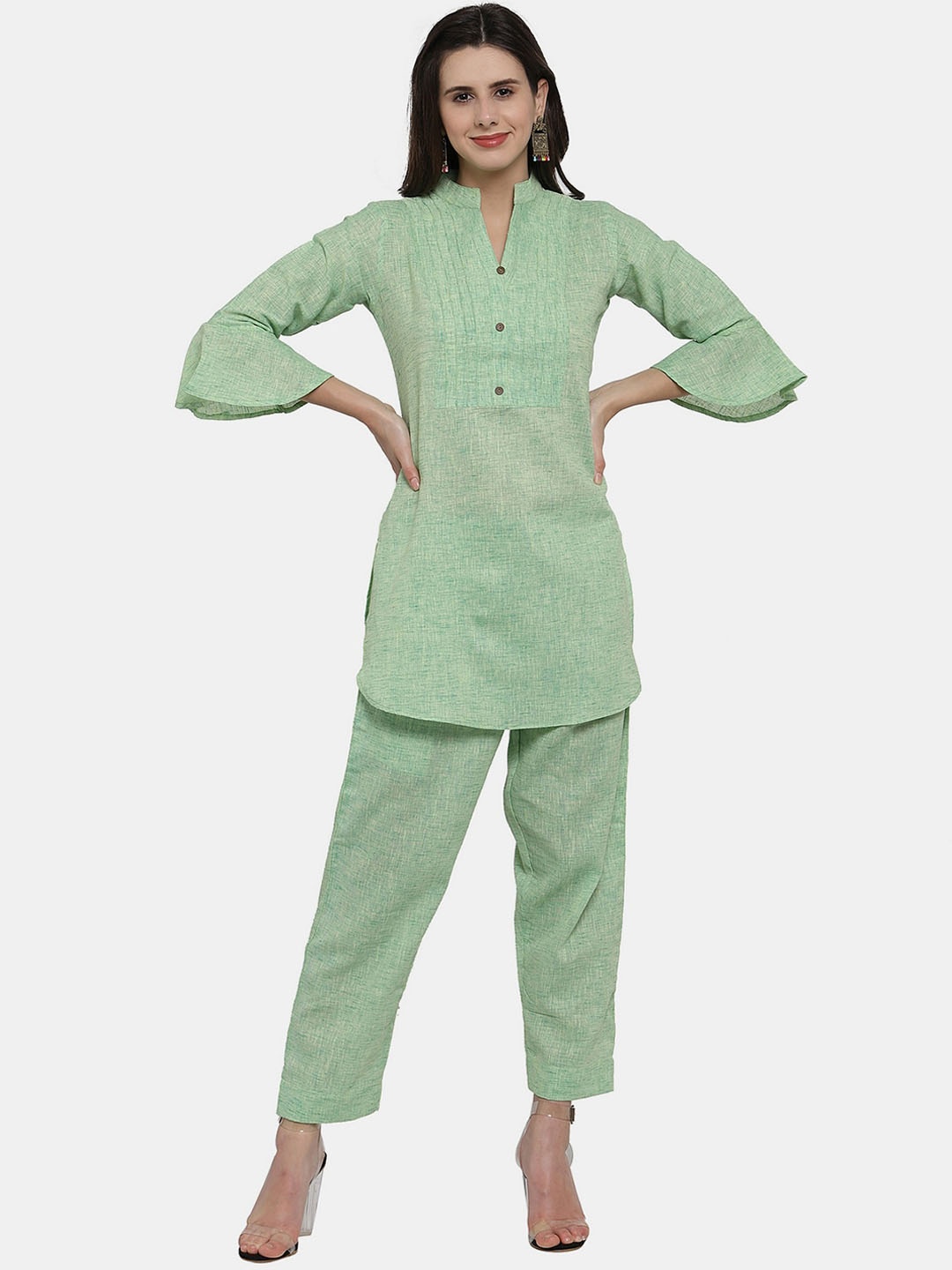 

Enchanted Drapes Women Green Kurti with Trousers