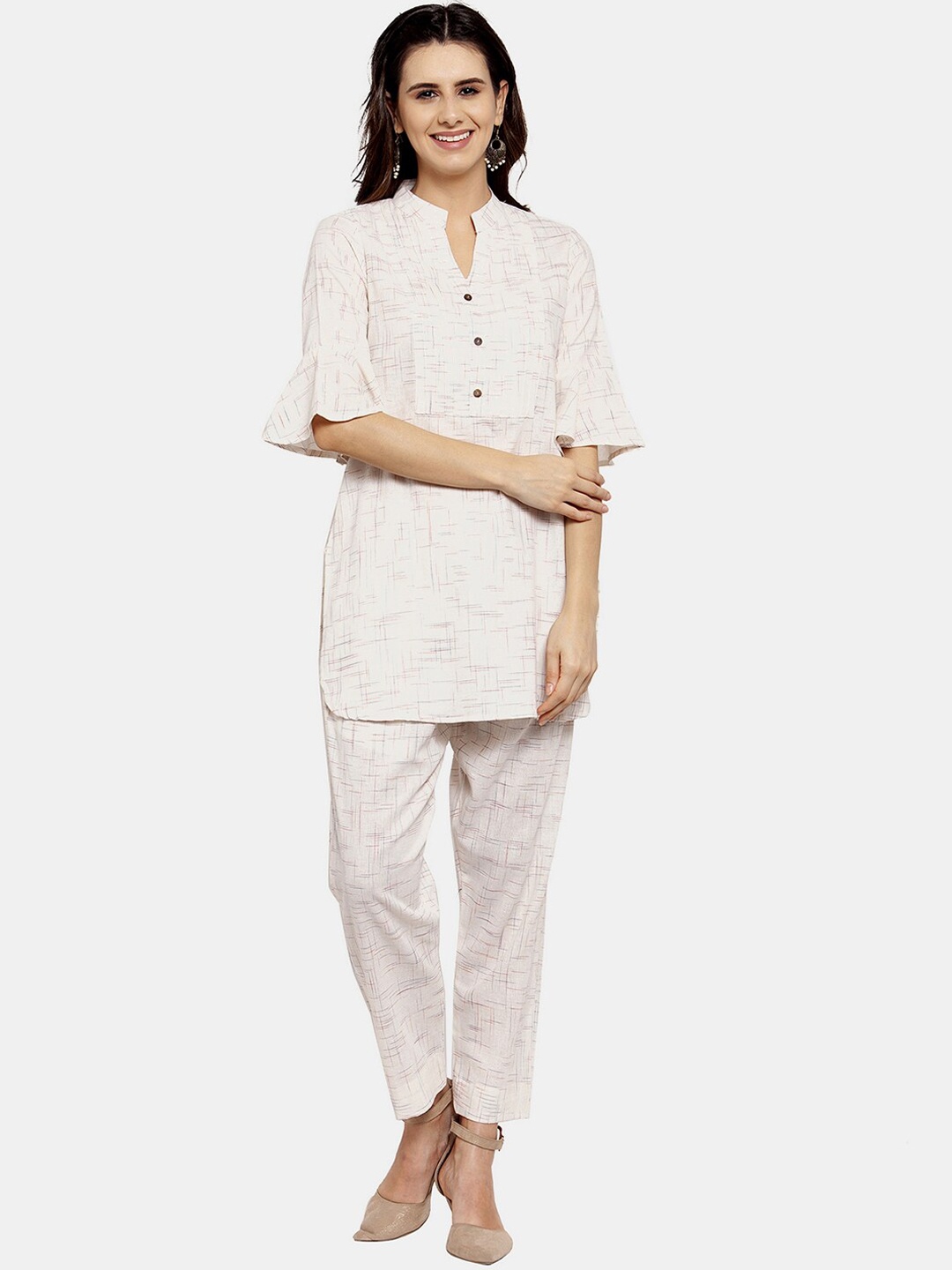 

Enchanted Drapes Women White Kurti with Trousers, Off white