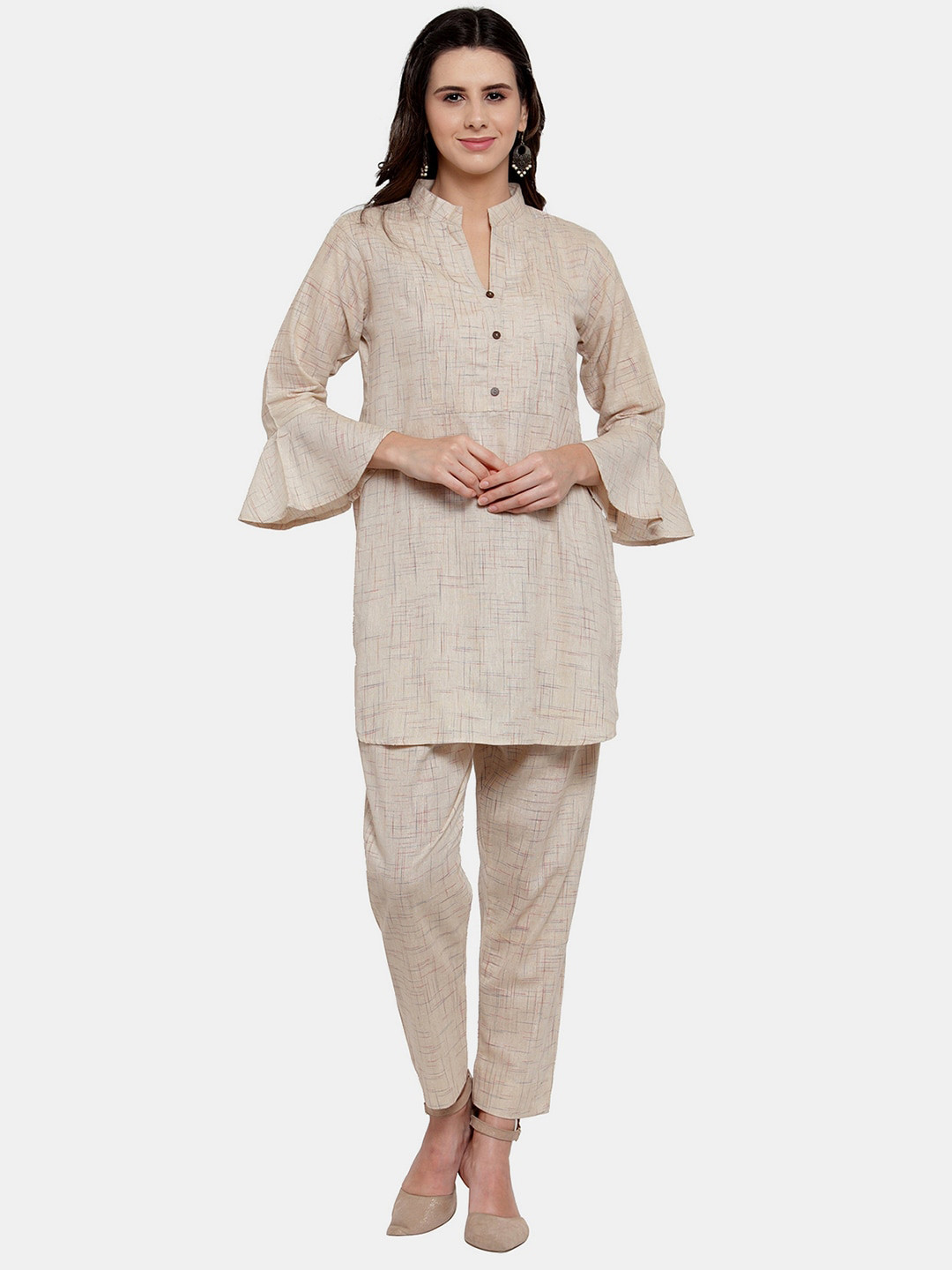 

Enchanted Drapes Women Beige Kurti with Trousers