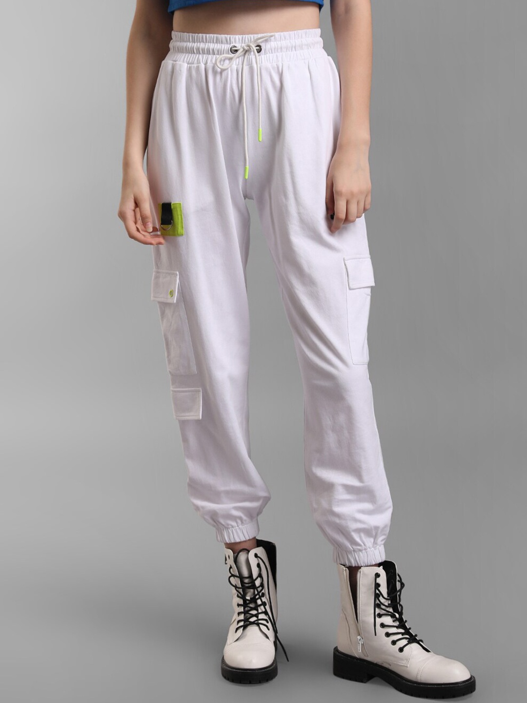 

KZ07 By Kazo Women White High-Rise Joggers Cotton Trousers