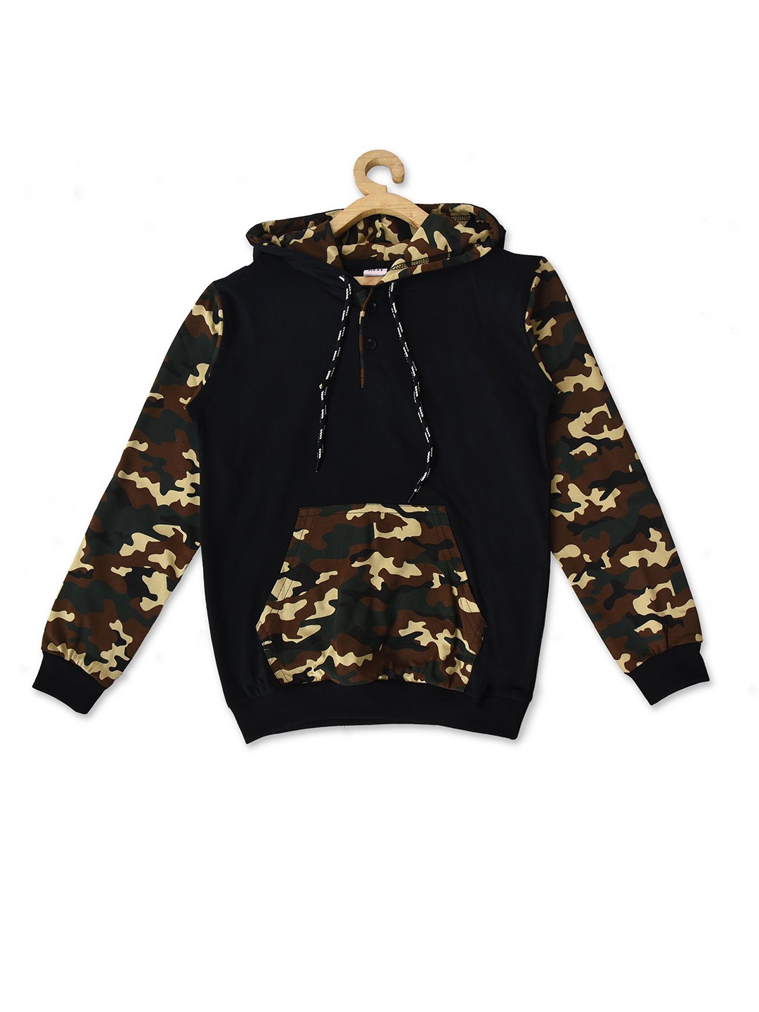 

POMY & JINNY Boys Black Printed Cotton Hooded Sweatshirt