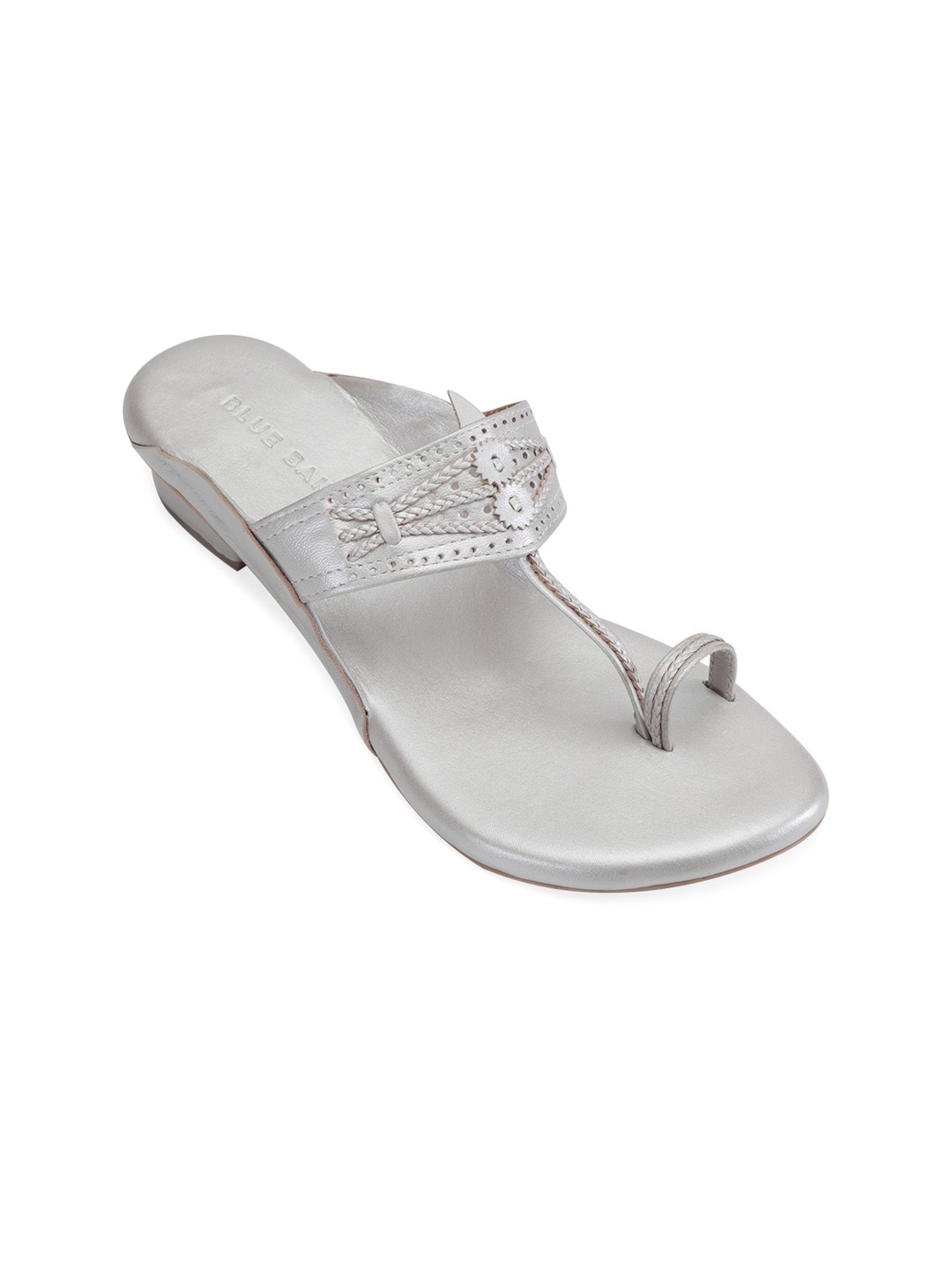 

BLUE BAKSA Silver-Toned Leather Block Heels