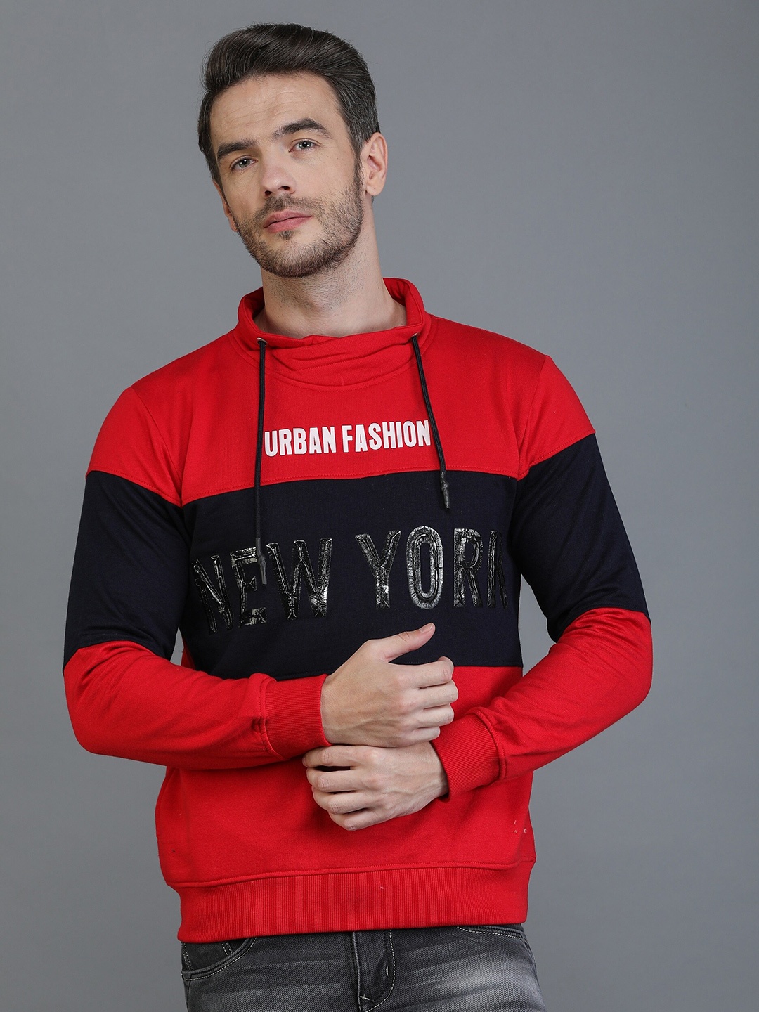 

TQS Men Red Printed Fleece Sweatshirt