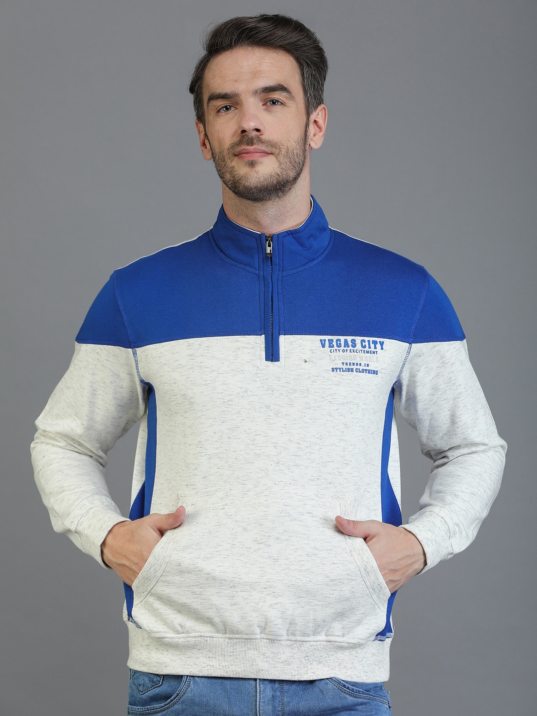 

TQS Men Blue Colourblocked Fleece Sweatshirt