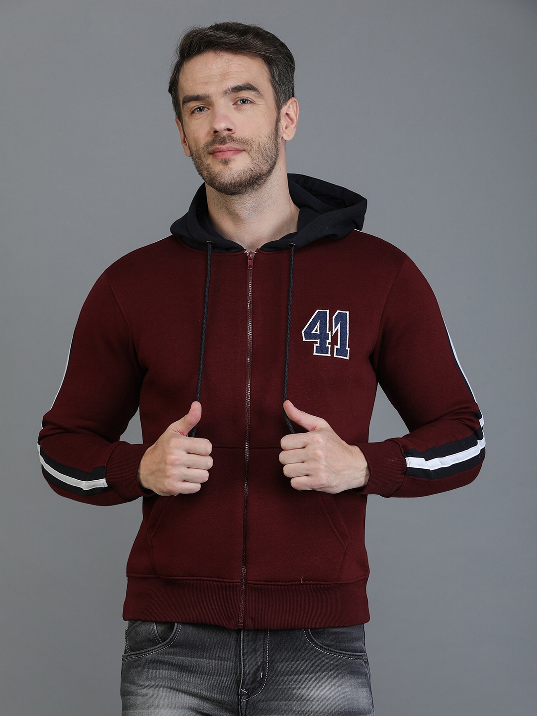 

TQS Men Maroon Hooded Fleece Sweatshirt