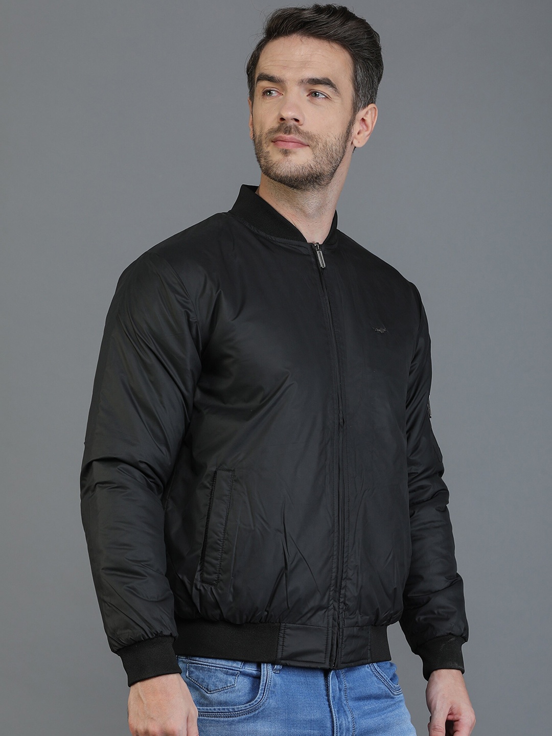 

TQS Men Black Windcheater and Water Resistant Bomber Jacket