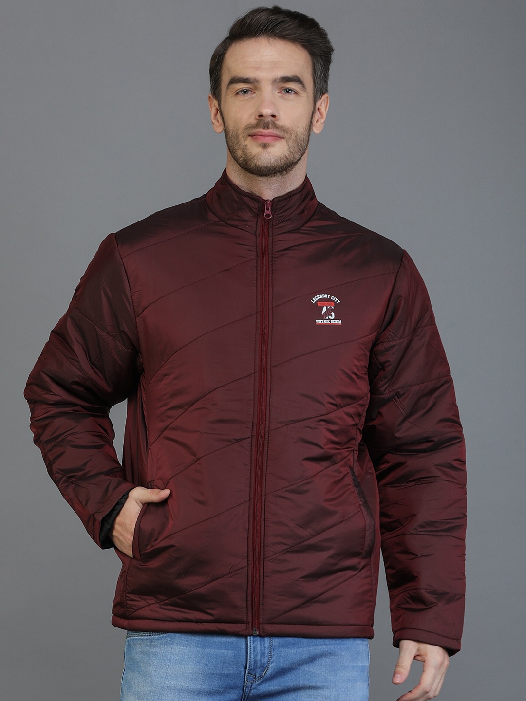

TQS Men Maroon Windcheater and Water Resistant Bomber Jacket