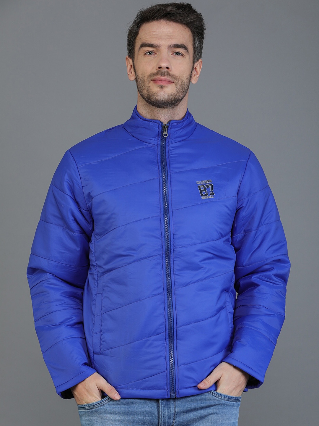 

TQS Men Blue Windcheater and Water Resistant Bomber Jacket