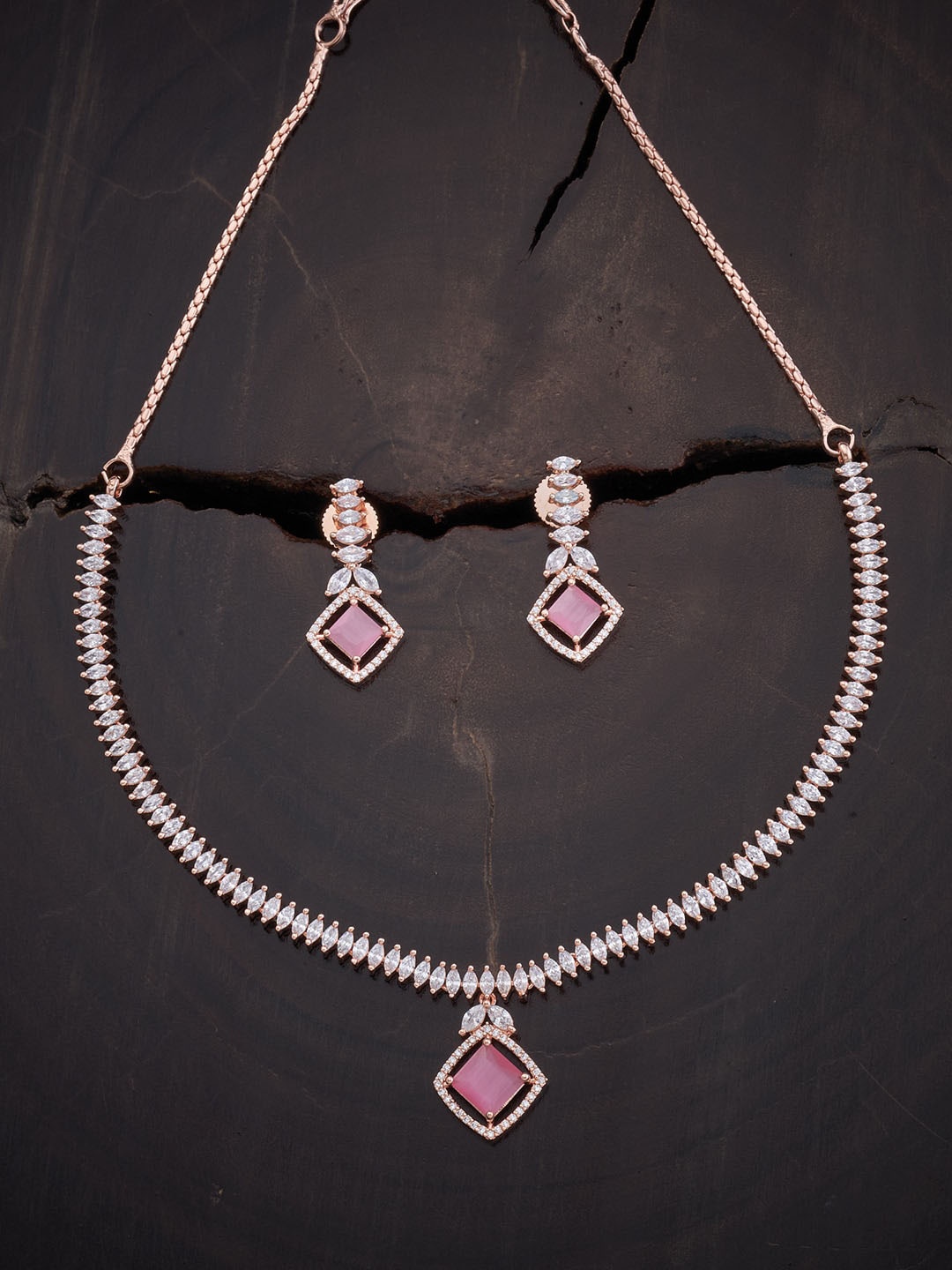 

Kushal's Fashion Jewellery Rose Gold-Plated Rose Gold-Toned CZ Studded Jewellery Set